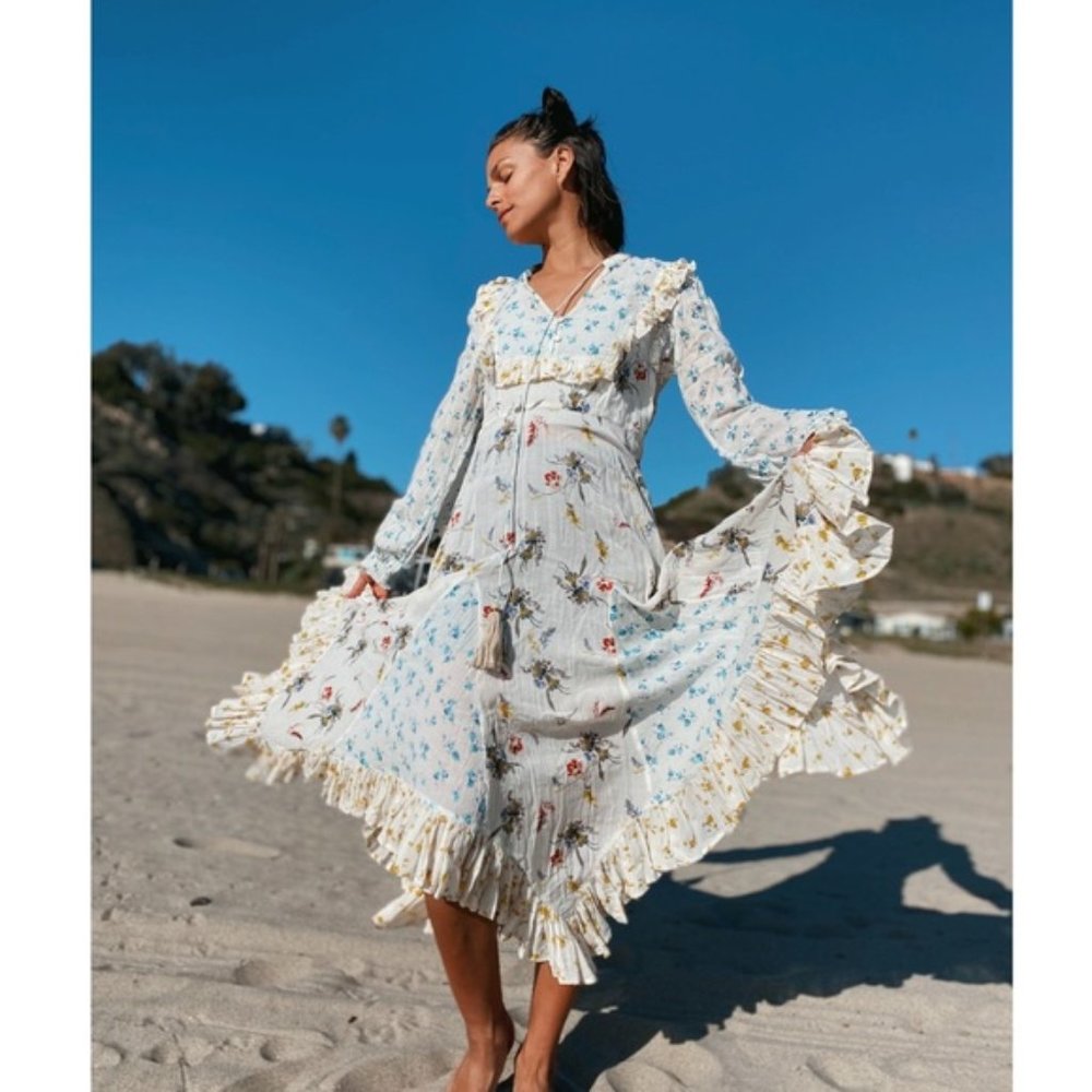 by Timo Cottage Core Prairie Ruffle Mixed Floral Boho Dress S